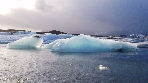 Scenic view of frozen lake against sky