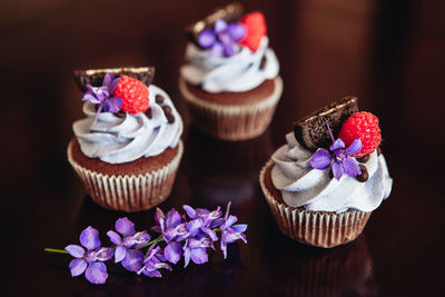 Close-up of cupcakes on table