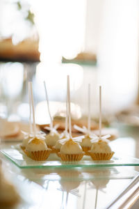 Close-up of cupcakes on table