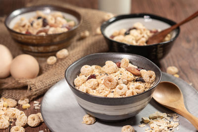 High angle view of breakfast on table