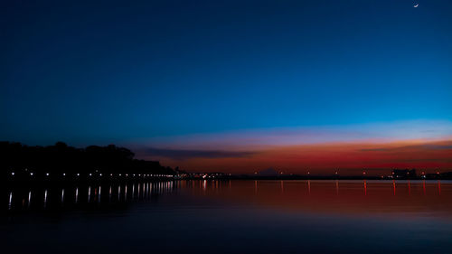 Scenic view of sea against blue sky during sunset