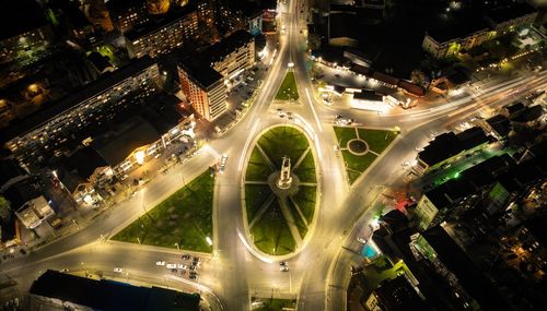 High angle view of illuminated city at night