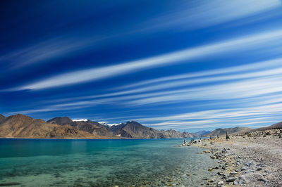 Scenic view of sea against blue sky