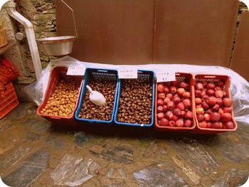 High angle view of spices in container