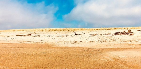 Scenic view of desert land against sky