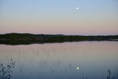 Scenic view of lake against sky at sunset