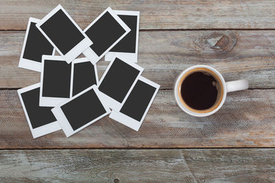 Directly above shot of coffee cup on table