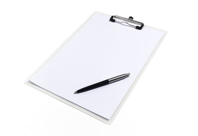 High angle view of pen on white background