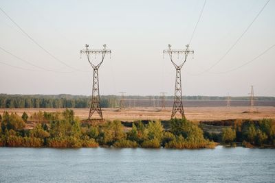 Scenic view of river irtysh against clear sky