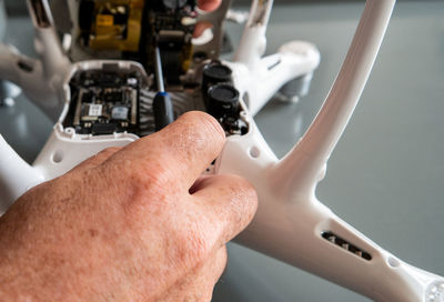 High angle view of man using smart phone