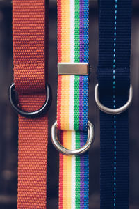 Close-up of colorful belts