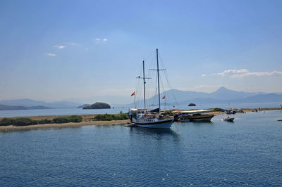 Sailboats on sea against sky