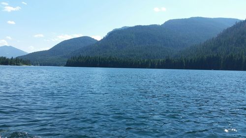 Scenic view of lake with mountains in background