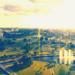 View of cityscape at sunset