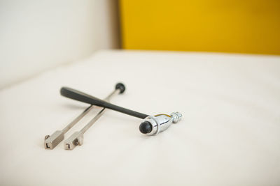 High angle view of chain on table