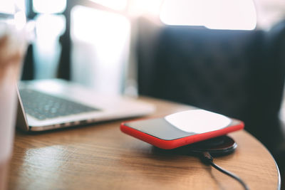 Close-up of laptop on table