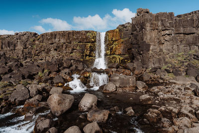 Low angle view of rock formations