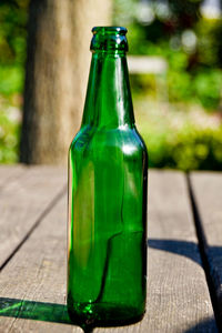 Close-up of beer bottle on table