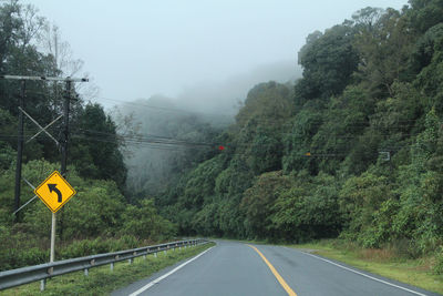 Road amidst trees and plants against sky