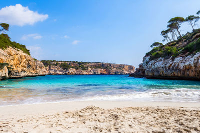 Scenic view of sea against blue sky