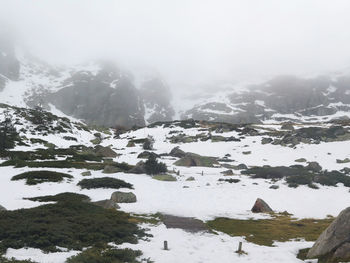 Scenic view of snowcapped mountains against sky