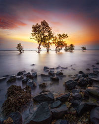 Scenic view of sea against sky at sunset