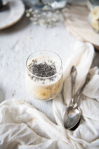 High angle view of coffee on table