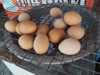 High angle view of eggs in container