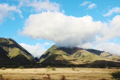 Panoramic view of landscape and mountains against sky