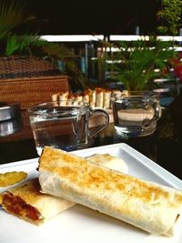 Close-up of breakfast served on table