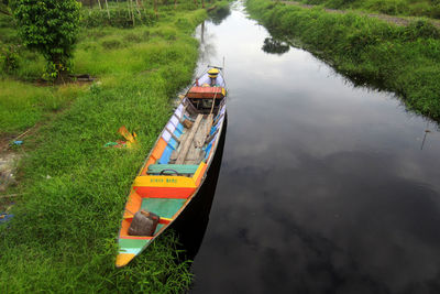 High angle view of boat in river