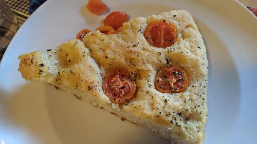 High angle view of breakfast served in plate