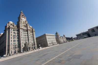 Buildings against clear blue sky