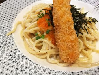 Close-up of served food in plate