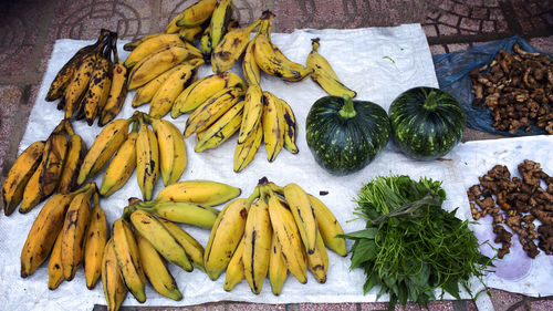 High angle view of fruits for sale at market stall