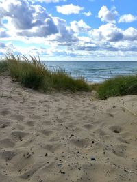 Scenic view of sea against cloudy sky