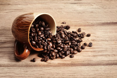 High angle view of coffee beans on table