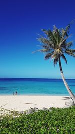 Scenic view of sea against clear blue sky