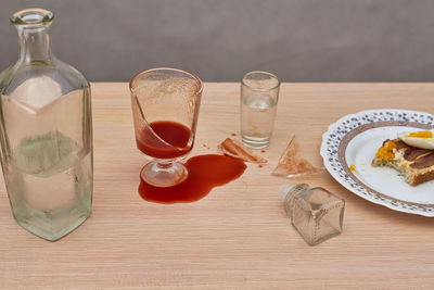 High angle view of glasses on table