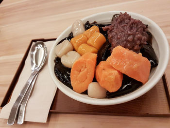 Close-up of food in plate on table