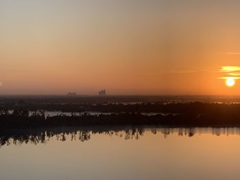 Scenic view of lake against sky during sunset