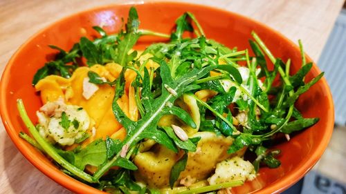 High angle view of salad in bowl