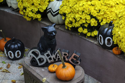 The front door of a house with halloween decorations.