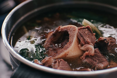 Close-up of meat in bowl