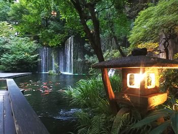 Scenic view of waterfall against trees