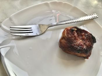 High angle view of dessert in plate on table