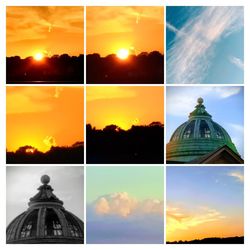 Digital composite image of building against sky during sunset