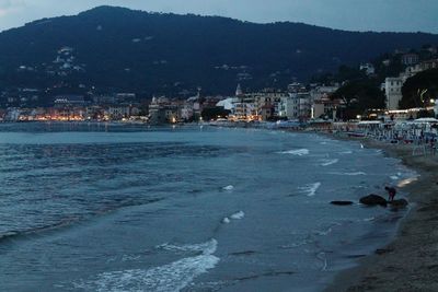 View of town at night