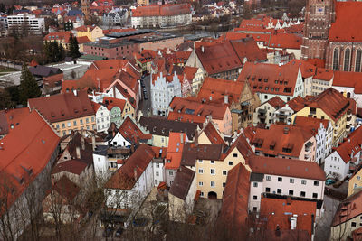 High angle view of houses in city