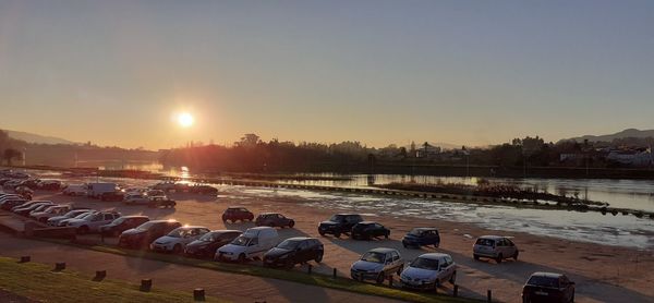 High angle view of river against sky during sunset